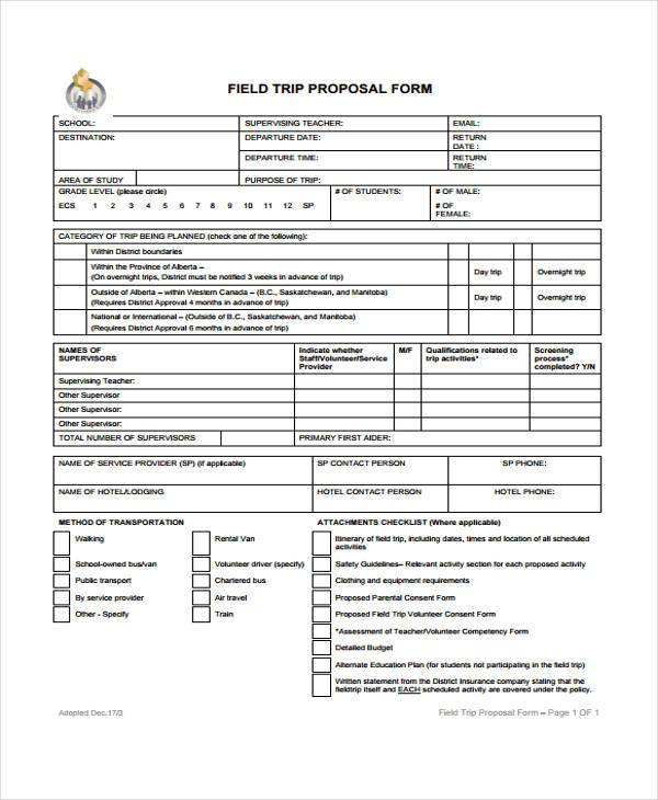 latest field trip proposal form sample